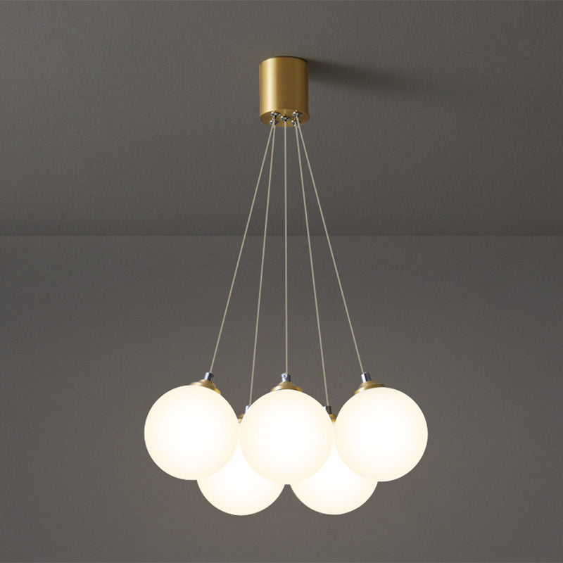 Balloons Hanging Pendant Light Simplicity White Glass Bedroom Chandelier in Gold Clearhalo 'Ceiling Lights' 'Chandeliers' Lighting' 2618730