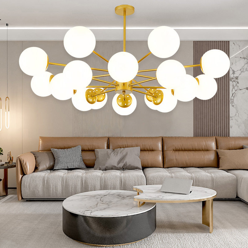 Modern Minimalistic Ball Chandelier Opal Glass Living Room Ceiling Suspension Lamp Clearhalo 'Ceiling Lights' 'Chandeliers' Lighting' 2618733