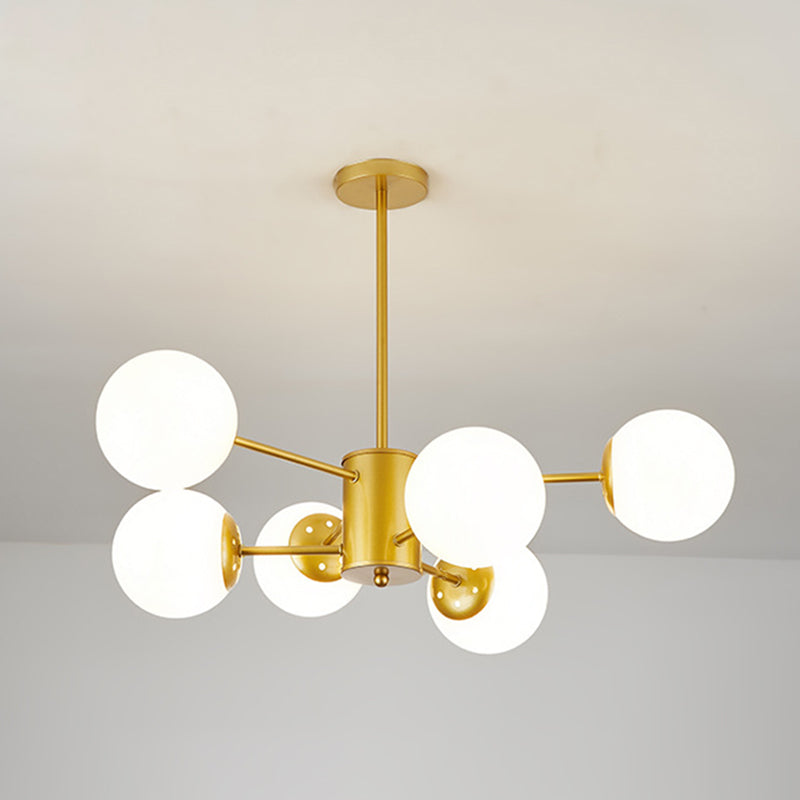 Modern Minimalistic Ball Chandelier Opal Glass Living Room Ceiling Suspension Lamp 6 Gold Clearhalo 'Ceiling Lights' 'Chandeliers' Lighting' 2618734