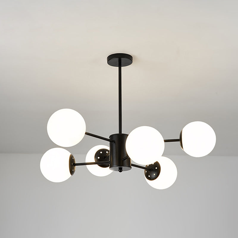 Modern Minimalistic Ball Chandelier Opal Glass Living Room Ceiling Suspension Lamp 6 Black Clearhalo 'Ceiling Lights' 'Chandeliers' Lighting' 2618735