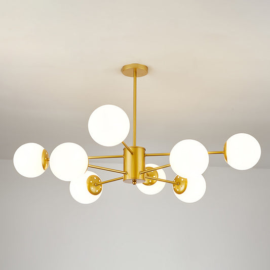 Modern Minimalistic Ball Chandelier Opal Glass Living Room Ceiling Suspension Lamp 8 Gold Clearhalo 'Ceiling Lights' 'Chandeliers' Lighting' 2618737