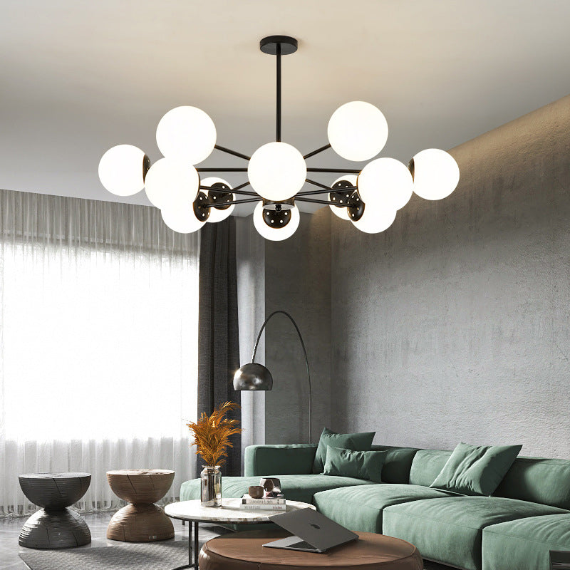 Modern Minimalistic Ball Chandelier Opal Glass Living Room Ceiling Suspension Lamp Clearhalo 'Ceiling Lights' 'Chandeliers' Lighting' 2618738