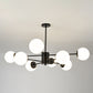 Modern Minimalistic Ball Chandelier Opal Glass Living Room Ceiling Suspension Lamp 8 Black Clearhalo 'Ceiling Lights' 'Chandeliers' Lighting' 2618739