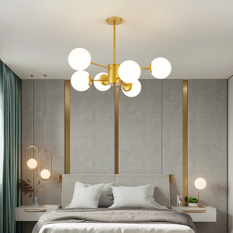 Modern Minimalistic Ball Chandelier Opal Glass Living Room Ceiling Suspension Lamp Clearhalo 'Ceiling Lights' 'Chandeliers' Lighting' 2618740