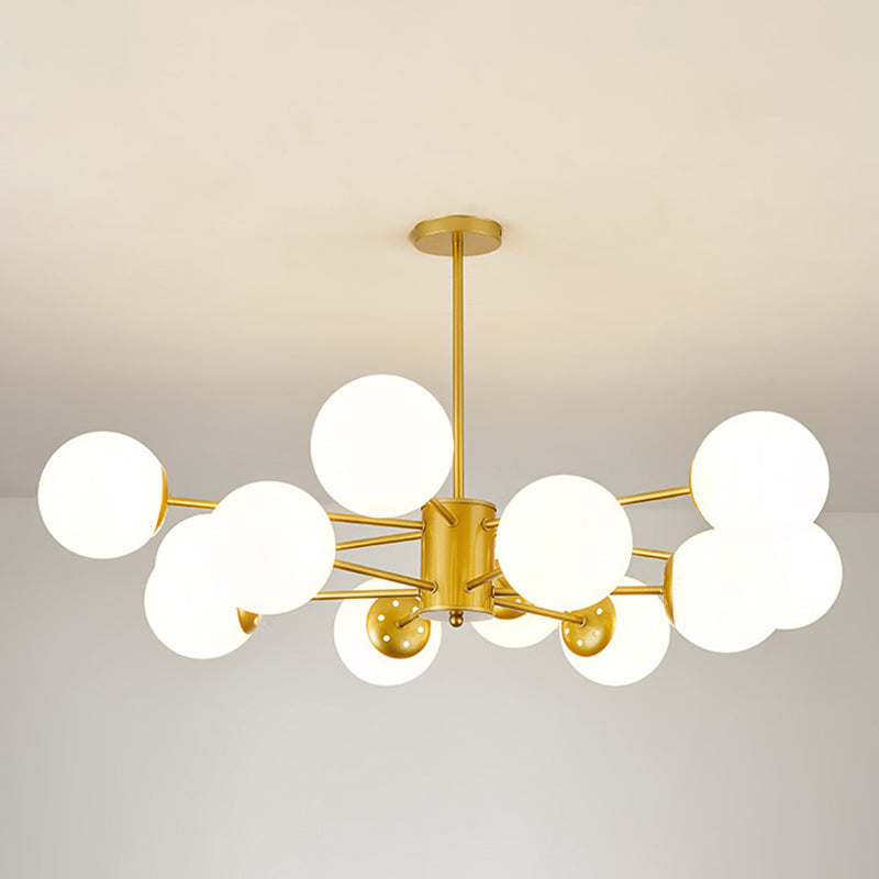 Modern Minimalistic Ball Chandelier Opal Glass Living Room Ceiling Suspension Lamp 12 Gold Clearhalo 'Ceiling Lights' 'Chandeliers' Lighting' 2618741