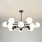 Modern Minimalistic Ball Chandelier Opal Glass Living Room Ceiling Suspension Lamp 12 Black Clearhalo 'Ceiling Lights' 'Chandeliers' Lighting' 2618743