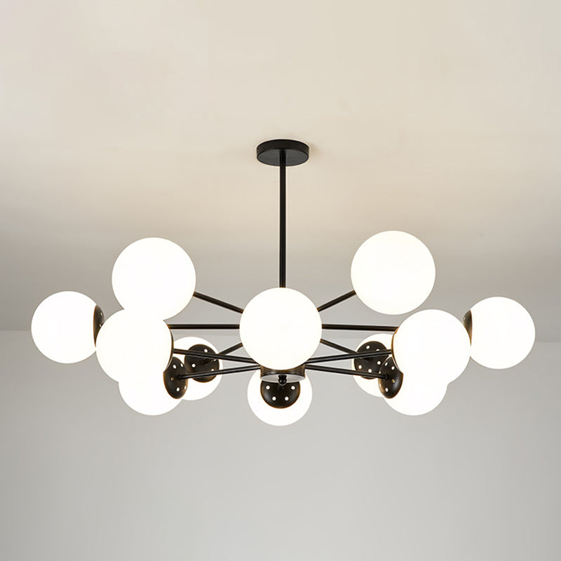 Modern Minimalistic Ball Chandelier Opal Glass Living Room Ceiling Suspension Lamp 12 Black Clearhalo 'Ceiling Lights' 'Chandeliers' Lighting' 2618743