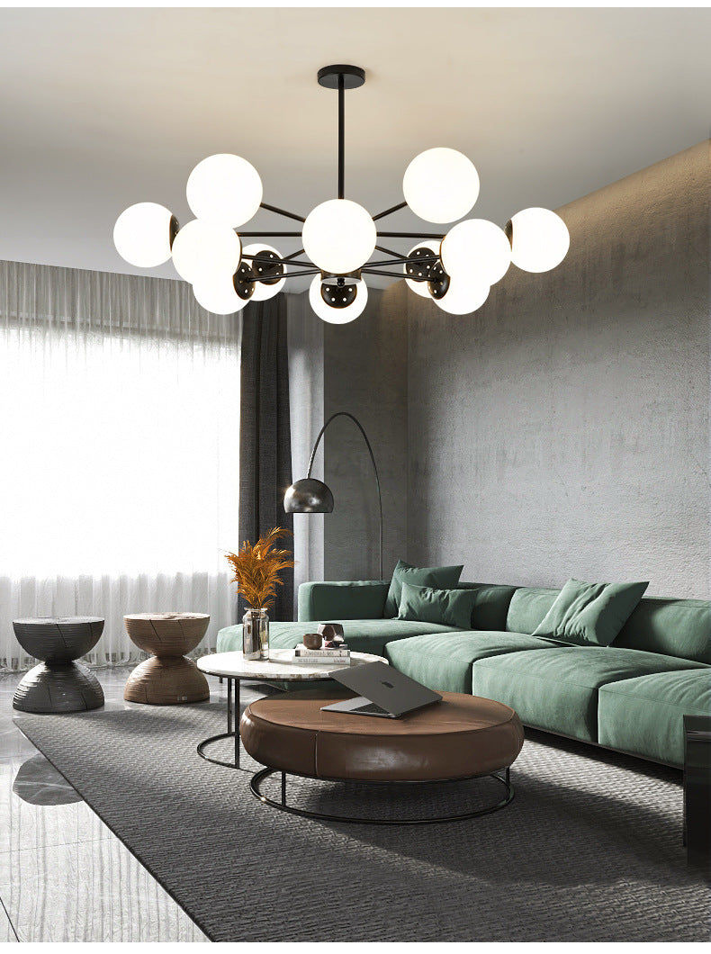 Modern Minimalistic Ball Chandelier Opal Glass Living Room Ceiling Suspension Lamp Clearhalo 'Ceiling Lights' 'Chandeliers' Lighting' 2618744
