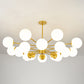 Modern Minimalistic Ball Chandelier Opal Glass Living Room Ceiling Suspension Lamp 16 Gold Clearhalo 'Ceiling Lights' 'Chandeliers' Lighting' 2618745