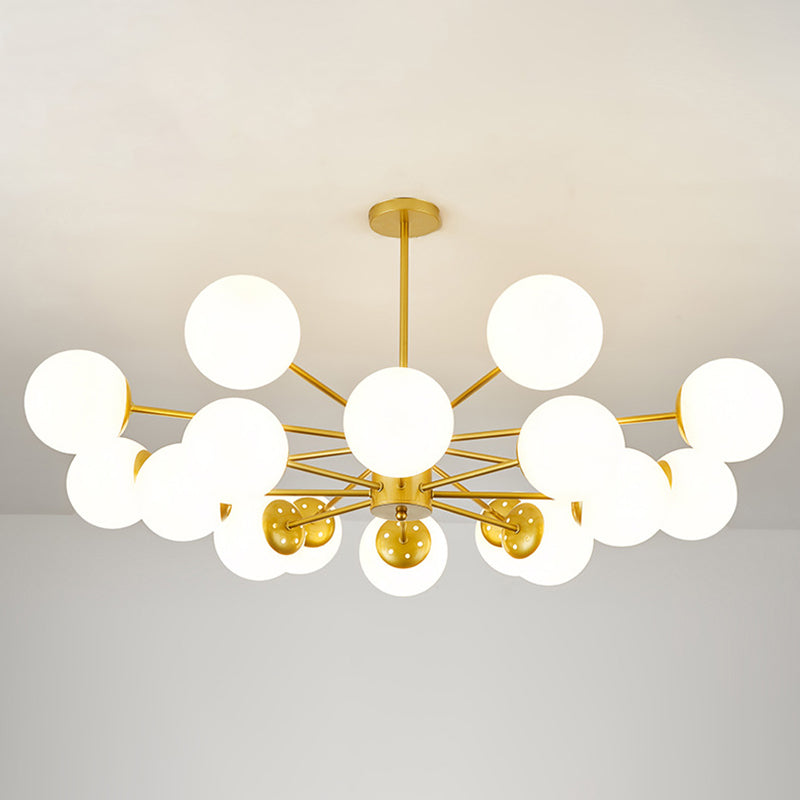 Modern Minimalistic Ball Chandelier Opal Glass Living Room Ceiling Suspension Lamp 16 Gold Clearhalo 'Ceiling Lights' 'Chandeliers' Lighting' 2618745