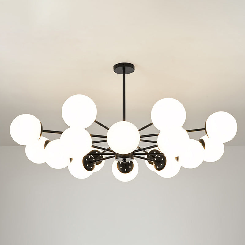 Modern Minimalistic Ball Chandelier Opal Glass Living Room Ceiling Suspension Lamp 16 Black Clearhalo 'Ceiling Lights' 'Chandeliers' Lighting' 2618747