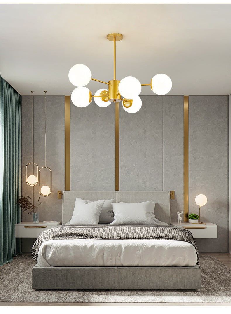 Modern Minimalistic Ball Chandelier Opal Glass Living Room Ceiling Suspension Lamp Clearhalo 'Ceiling Lights' 'Chandeliers' Lighting' 2618748