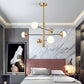 Gold Vertical Pendant Chandelier Postmodern Opal Ball Glass Hanging Light for Dining Room Clearhalo 'Ceiling Lights' 'Chandeliers' Lighting' 2618756