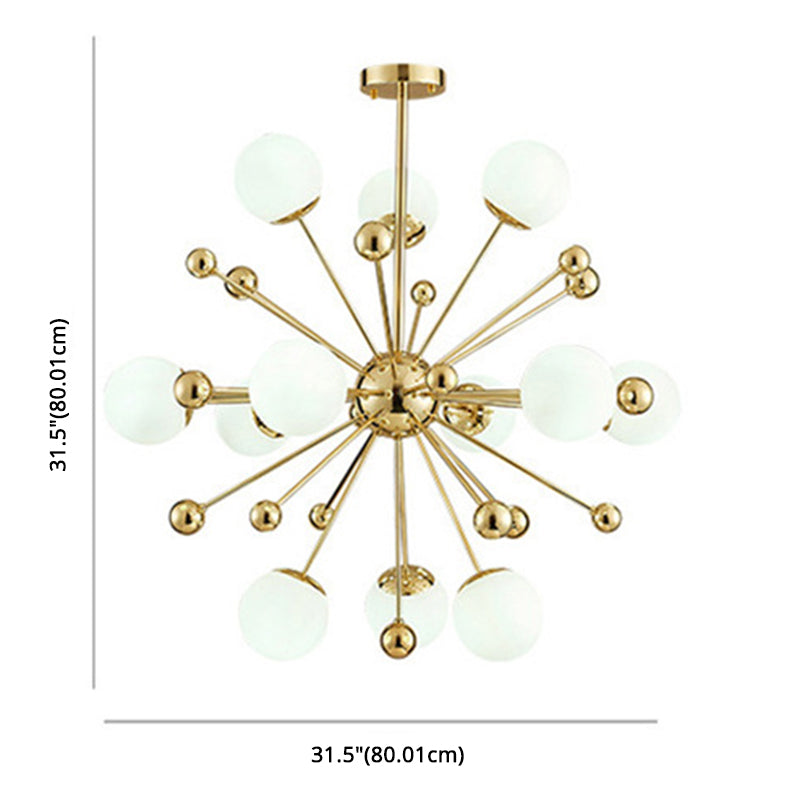 Golden Dandelion Chandelier Minimalist 12-Light Cream Glass Pendant Light for Living Room Clearhalo 'Ceiling Lights' 'Chandeliers' Lighting' 2618776