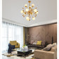 Golden Dandelion Chandelier Minimalist 12-Light Cream Glass Pendant Light for Living Room Clearhalo 'Ceiling Lights' 'Chandeliers' Lighting' 2618777