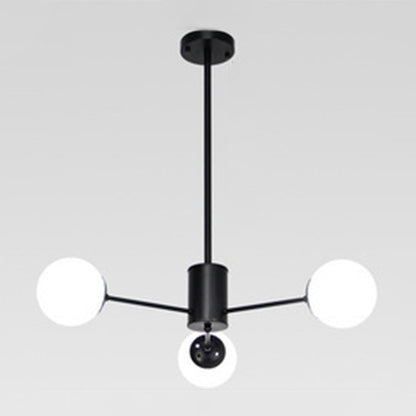 Contemporary Modo Chandelier Lighting Opal Frosted Glass Sitting Room Ceiling Hang Light 3 Black Round Clearhalo 'Ceiling Lights' 'Chandeliers' Lighting' 2618781