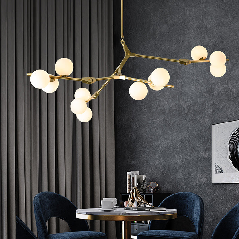 Tree Branch Suspension Light Minimalistic Metal Dining Room Chandelier with Ball White Glass Shade Clearhalo 'Ceiling Lights' 'Chandeliers' Lighting' 2618826