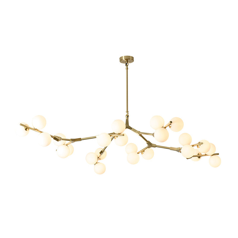 Tree Branch Suspension Light Minimalistic Metal Dining Room Chandelier with Ball White Glass Shade Clearhalo 'Ceiling Lights' 'Chandeliers' Lighting' 2618831
