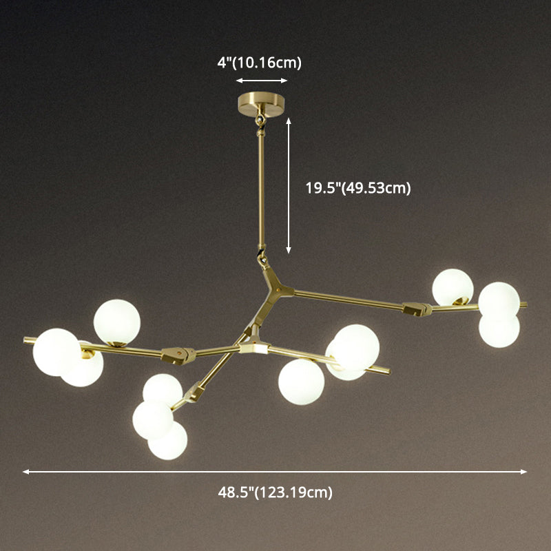 Tree Branch Suspension Light Minimalistic Metal Dining Room Chandelier with Ball White Glass Shade Clearhalo 'Ceiling Lights' 'Chandeliers' Lighting' 2618837