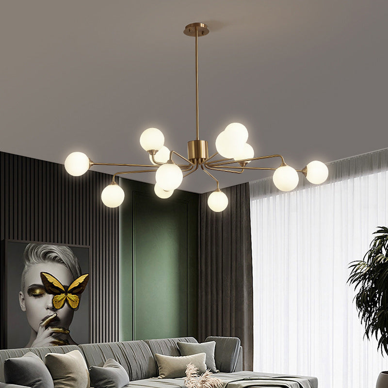 Modos Chandelier Lighting Fixture Simplicity White Glass Brass Finish Ceiling Light for Living Room Clearhalo 'Ceiling Lights' 'Chandeliers' Lighting' 2618869