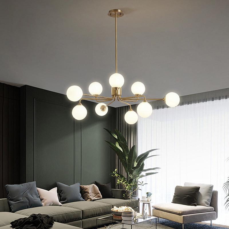 Modos Chandelier Lighting Fixture Simplicity White Glass Brass Finish Ceiling Light for Living Room Clearhalo 'Ceiling Lights' 'Chandeliers' Lighting' 2618874