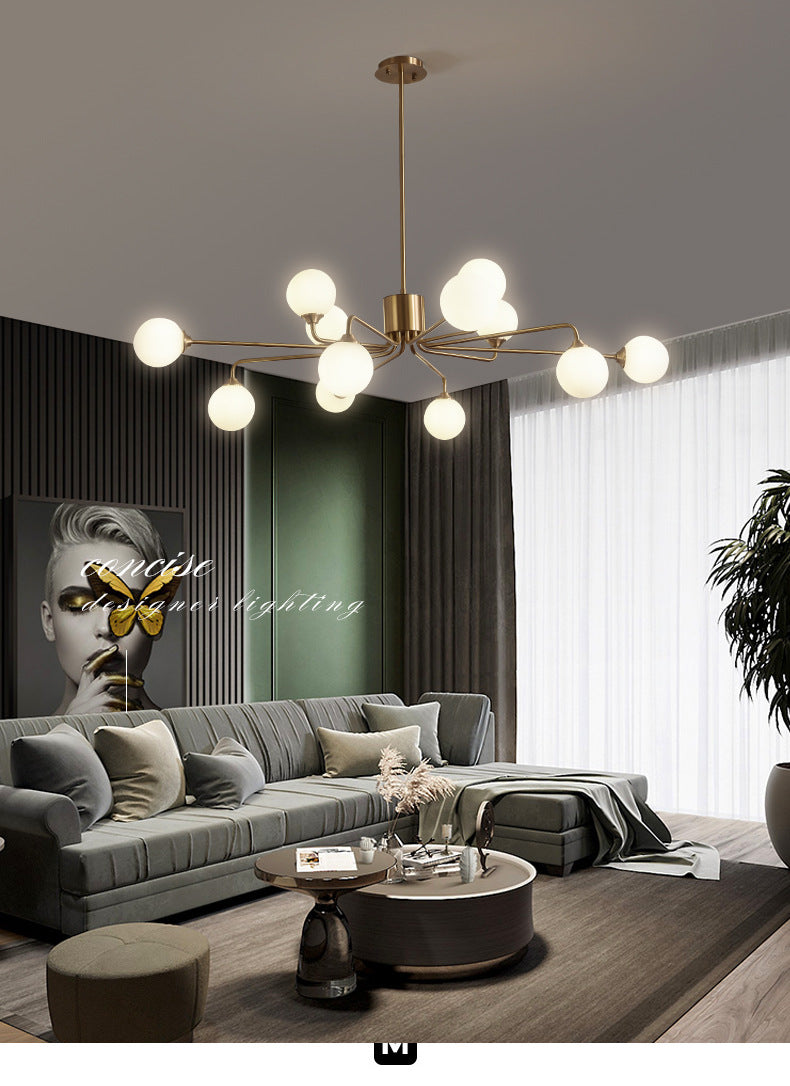 Modos Chandelier Lighting Fixture Simplicity White Glass Brass Finish Ceiling Light for Living Room Clearhalo 'Ceiling Lights' 'Chandeliers' Lighting' 2618880
