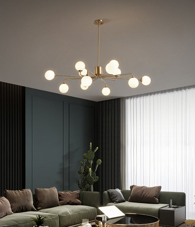 Modos Chandelier Lighting Fixture Simplicity White Glass Brass Finish Ceiling Light for Living Room Clearhalo 'Ceiling Lights' 'Chandeliers' Lighting' 2618882