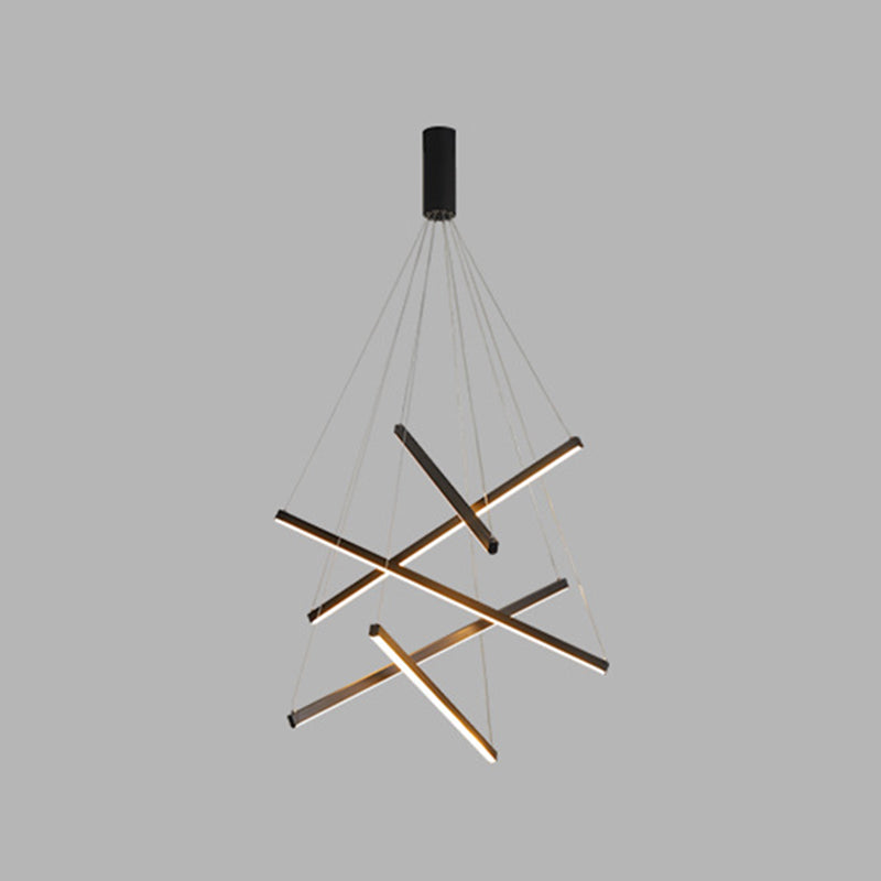 Black Sticks LED Chandelier Light Novelty Minimalist Metal Suspension Lamp for Lobby Clearhalo 'Ceiling Lights' 'Chandeliers' Lighting' options 2618958