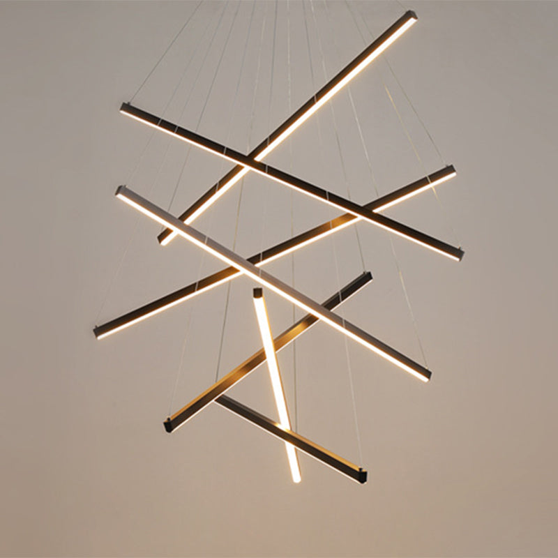 Black Sticks LED Chandelier Light Novelty Minimalist Metal Suspension Lamp for Lobby Clearhalo 'Ceiling Lights' 'Chandeliers' Lighting' options 2618960