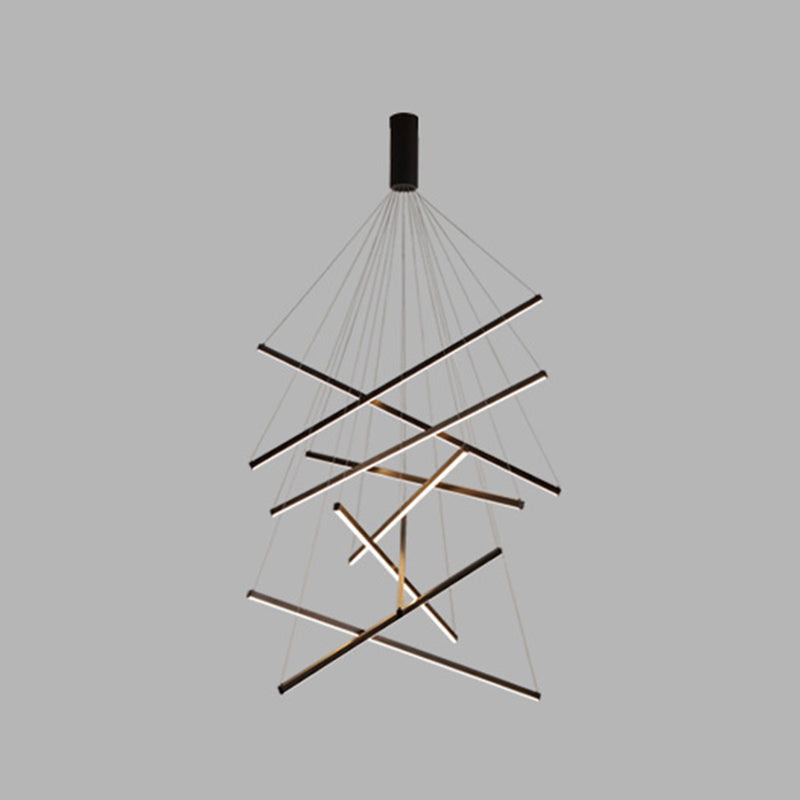 Black Sticks LED Chandelier Light Novelty Minimalist Metal Suspension Lamp for Lobby Clearhalo 'Ceiling Lights' 'Chandeliers' Lighting' options 2618962