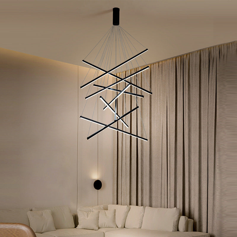 Black Sticks LED Chandelier Light Novelty Minimalist Metal Suspension Lamp for Lobby Clearhalo 'Ceiling Lights' 'Chandeliers' Lighting' options 2618963