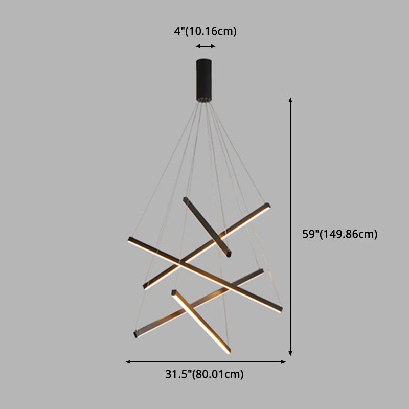Black Sticks LED Chandelier Light Novelty Minimalist Metal Suspension Lamp for Lobby Clearhalo 'Ceiling Lights' 'Chandeliers' Lighting' options 2618966