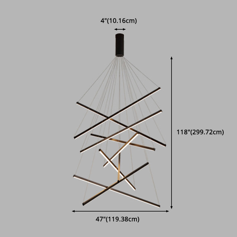 Black Sticks LED Chandelier Light Novelty Minimalist Metal Suspension Lamp for Lobby Clearhalo 'Ceiling Lights' 'Chandeliers' Lighting' options 2618967