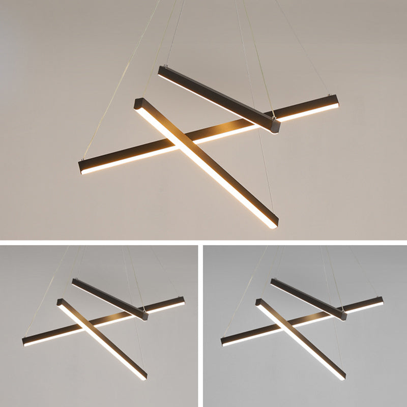 Black Sticks LED Chandelier Light Novelty Minimalist Metal Suspension Lamp for Lobby Clearhalo 'Ceiling Lights' 'Chandeliers' Lighting' options 2618968