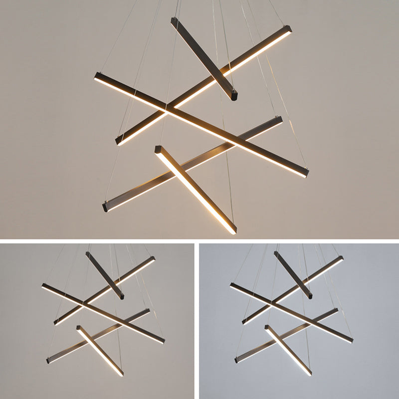 Black Sticks LED Chandelier Light Novelty Minimalist Metal Suspension Lamp for Lobby Clearhalo 'Ceiling Lights' 'Chandeliers' Lighting' options 2618969