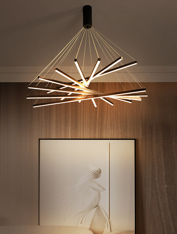 Black Sticks LED Chandelier Light Novelty Minimalist Metal Suspension Lamp for Lobby Clearhalo 'Ceiling Lights' 'Chandeliers' Lighting' options 2618974