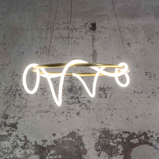 Flexible Tube Chandelier Simplicity Acrylic Gold LED Ceiling Pendant for Living Room Gold Circline