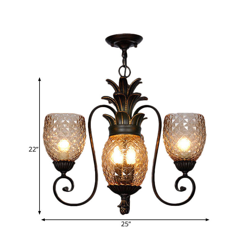 5/7 Lights Bedroom Ceiling Lamp Traditional Black Chandelier Pendant Light with Cup Frosted Prismatic Glass Shade Clearhalo 'Ceiling Lights' 'Chandeliers' 'Glass shade' 'Glass' Lighting' 261917