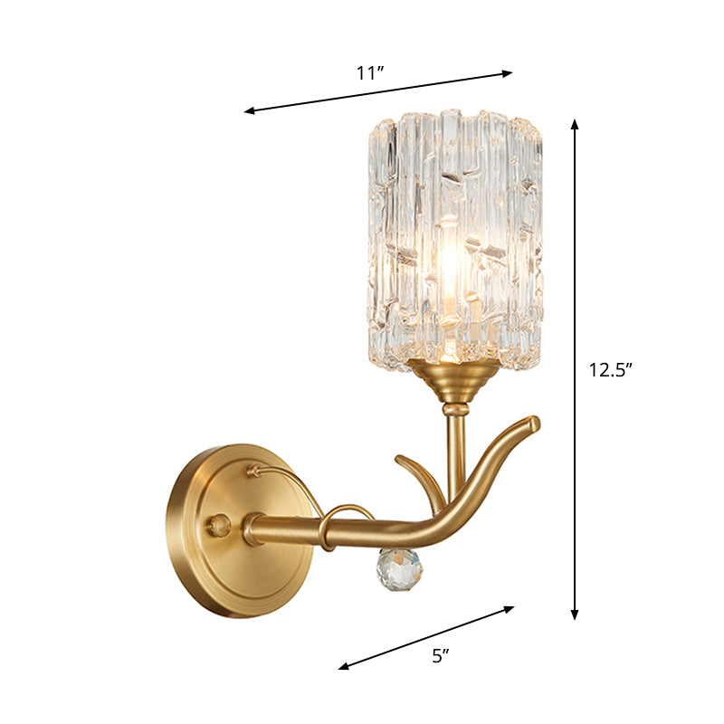 Cylindrical Corridor Wall Mount Light Clear Glass 1/2-Head Vintage Style Wall Sconce in Gold Finish Clearhalo 'Modern wall lights' 'Modern' 'Wall Lamps & Sconces' 'Wall Lights' Lighting' 261921