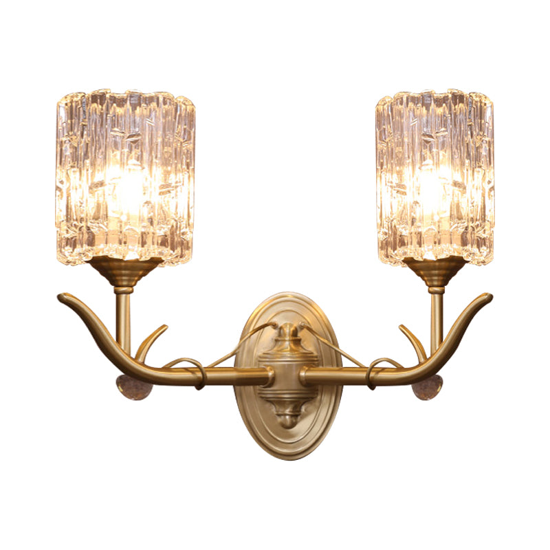 Cylindrical Corridor Wall Mount Light Clear Glass 1/2-Head Vintage Style Wall Sconce in Gold Finish Clearhalo 'Modern wall lights' 'Modern' 'Wall Lamps & Sconces' 'Wall Lights' Lighting' 261926