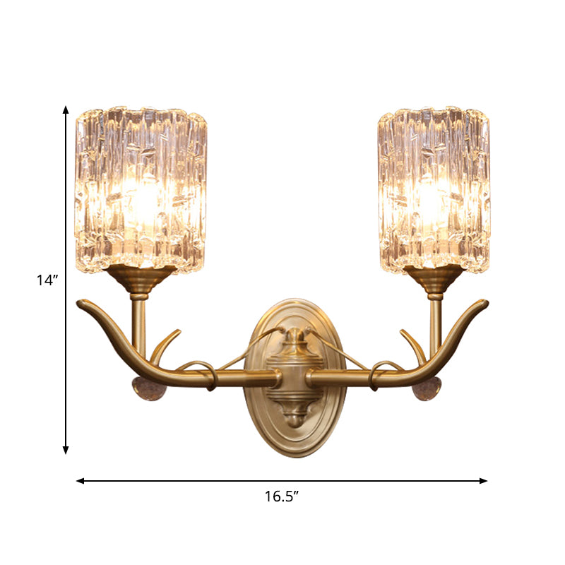 Cylindrical Corridor Wall Mount Light Clear Glass 1/2-Head Vintage Style Wall Sconce in Gold Finish Clearhalo 'Modern wall lights' 'Modern' 'Wall Lamps & Sconces' 'Wall Lights' Lighting' 261927