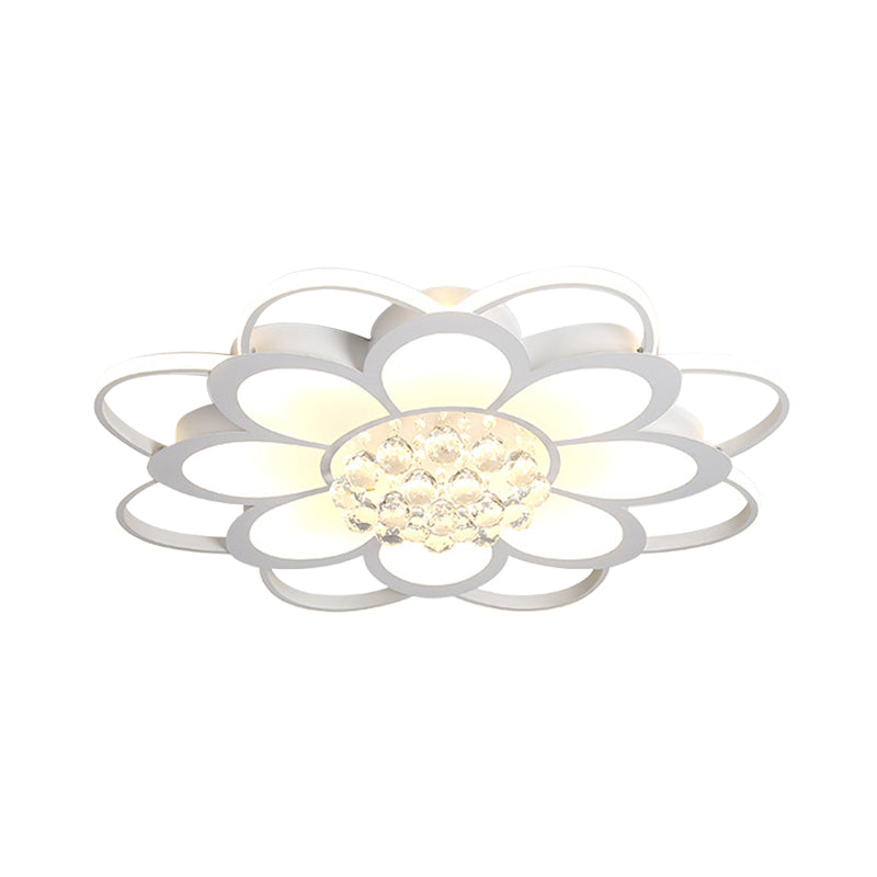 20.5"/27"/31.5" W LED Crystal Flush Light Simple White Floral Living Room Flush Mount Lamp in Warm/White/3 Color Light Clearhalo 'Ceiling Lights' 'Close To Ceiling Lights' 'Close to ceiling' 'Flush mount' Lighting' 261946