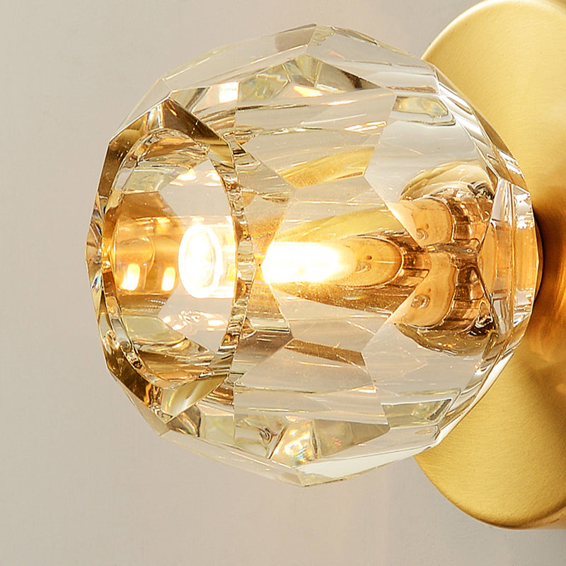 1 Head Living Room Wall Light Contemporary Style Golden Wall Mount Lamp with Faceted Global Clear Glass Shade Clearhalo 'Modern wall lights' 'Modern' 'Wall Lamps & Sconces' 'Wall Lights' Lighting' 262048
