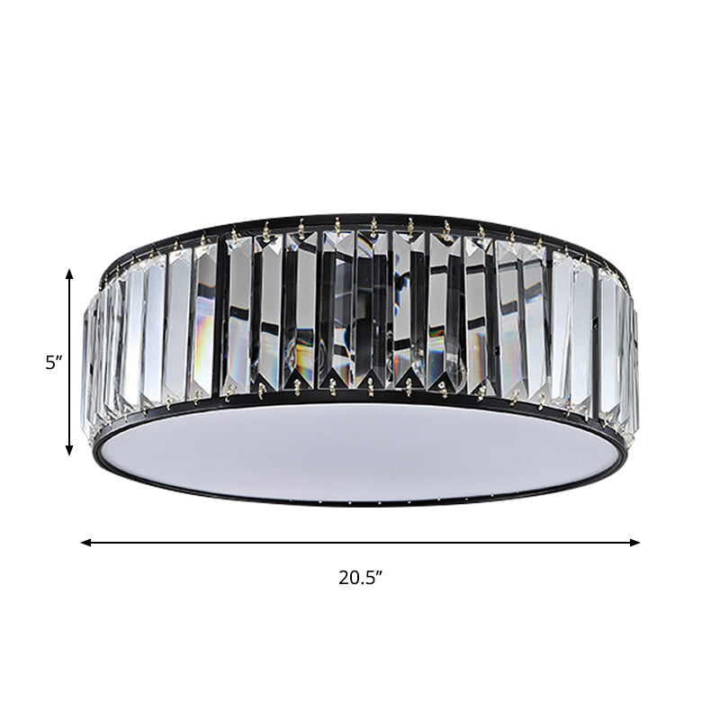 Black/Bronze Drum Flush Mount Lamp Simple 3/4/5-Light Crystal Shaded Bedroom Ceiling Light Clearhalo 'Ceiling Lights' 'Close To Ceiling Lights' 'Close to ceiling' 'Flush mount' Lighting' 262049