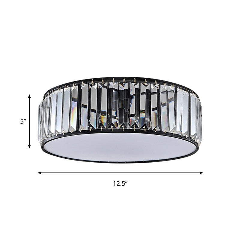 Black/Bronze Drum Flush Mount Lamp Simple 3/4/5-Light Crystal Shaded Bedroom Ceiling Light Clearhalo 'Ceiling Lights' 'Close To Ceiling Lights' 'Close to ceiling' 'Flush mount' Lighting' 262051