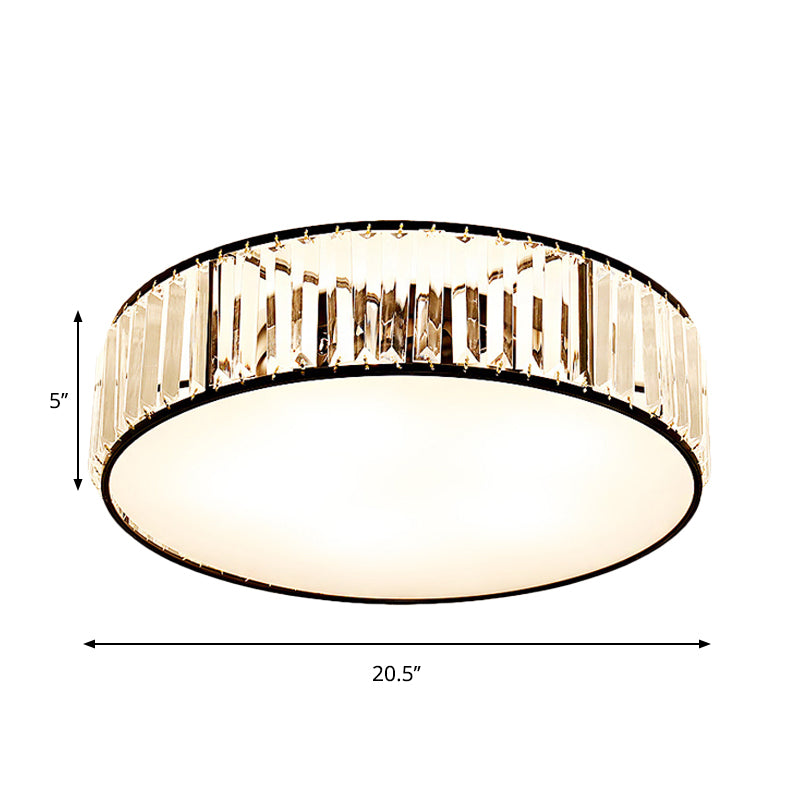 Black/Bronze Drum Flush Mount Lamp Simple 3/4/5-Light Crystal Shaded Bedroom Ceiling Light Clearhalo 'Ceiling Lights' 'Close To Ceiling Lights' 'Close to ceiling' 'Flush mount' Lighting' 262052