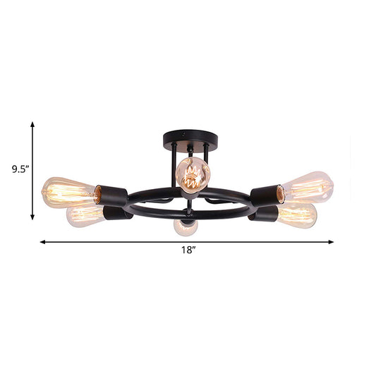 Bare Bulb Semi Flush Ceiling Light Mid Century Metallic 6 Heads Semi Mount Light in Brass/Black Finish Clearhalo 'Ceiling Lights' 'Close To Ceiling Lights' 'Close to ceiling' 'Semi-flushmount' Lighting' 262078