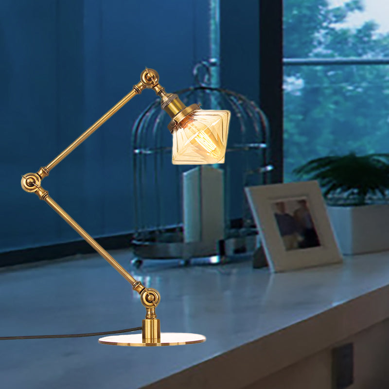 Vintage Diamond Shade Table Lamp Amber/Clear Glass 1 Light Living Room Table Light with Adjustable Arm in Black/Brass Gold Amber A Clearhalo 'Lamps' 'Table Lamps' Lighting' 262090