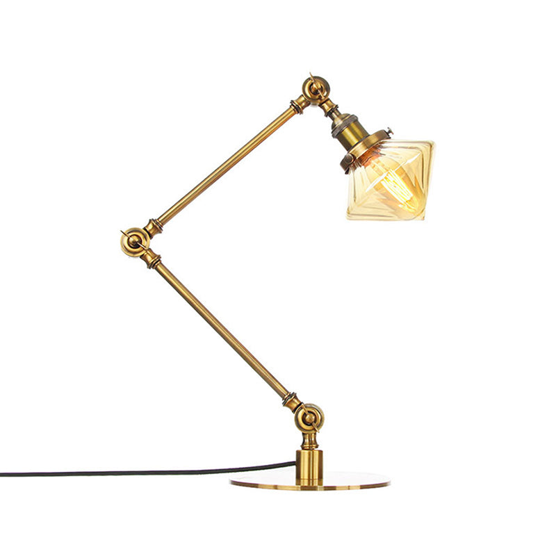 Vintage Diamond Shade Table Lamp Amber/Clear Glass 1 Light Living Room Table Light with Adjustable Arm in Black/Brass Clearhalo 'Lamps' 'Table Lamps' Lighting' 262092