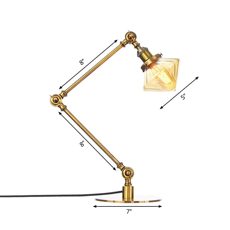 Vintage Diamond Shade Table Lamp Amber/Clear Glass 1 Light Living Room Table Light with Adjustable Arm in Black/Brass Clearhalo 'Lamps' 'Table Lamps' Lighting' 262093